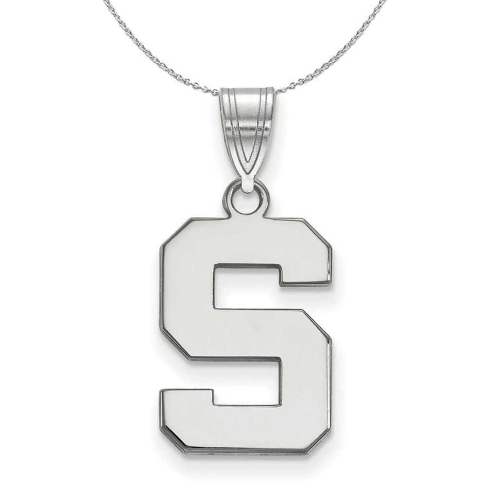 Sterling Silver Michigan State Medium Initial S Necklace - 16 Inch